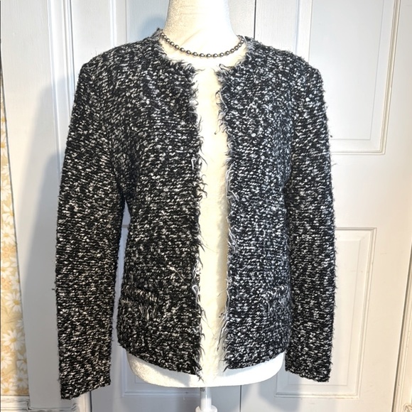 On Trend IRO Cof Black and White Open Front Tweed Jacket- Size 38 - Picture 3 of 11